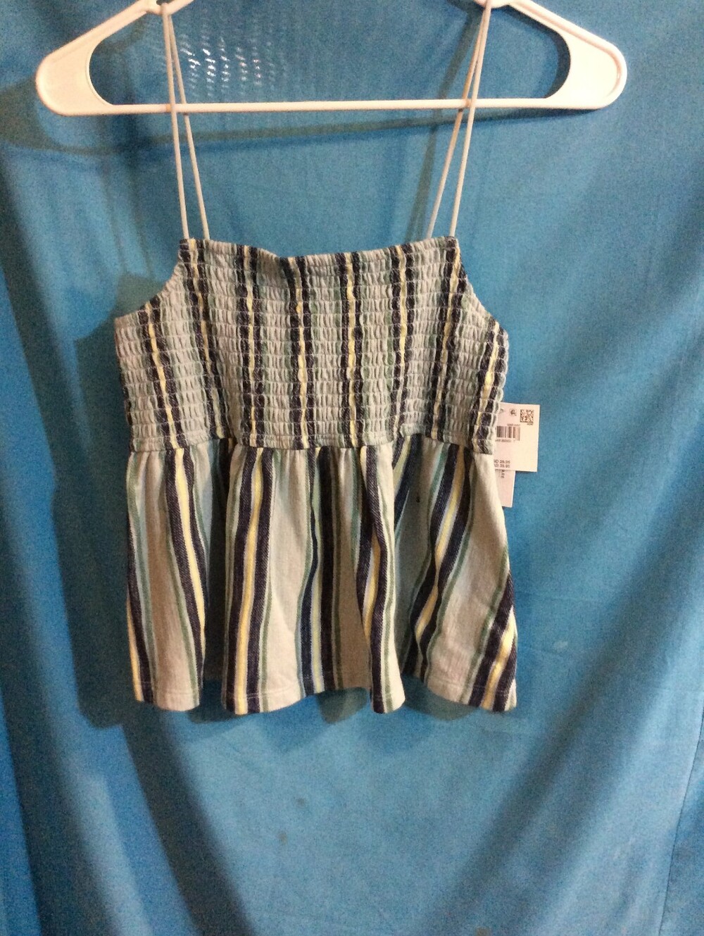 American Eagle Striped Smocked Spaghetti Strap Top - Blue Tank Top